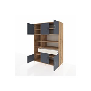 Kronos Dolap 10 Raflı Tek Çekmeceli 6 Kapaklı 132x59x195 Çam-antrasit/aytaşı