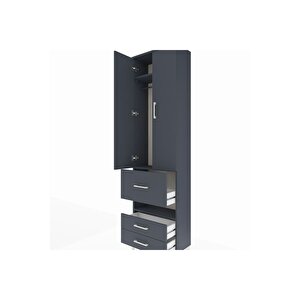 Arges Dolap 3 Raflı 3 Çekmeceli Tek Askılı 60x30x221 Antrasit-antrasit