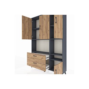 Arges Gardrop 7 Raflı 2 Çekmeceli 4 Kapaklı 132x30x195 Antrasit-çam