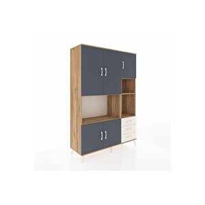 Hyperion Dolap 9 Raflı 3 Çekmeceli 5 Kapaklı 132x44x195 Çam-antrasit/aytaşı