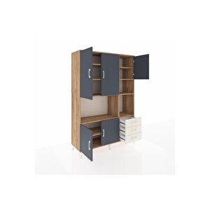 Hyperion Dolap 9 Raflı 3 Çekmeceli 5 Kapaklı 132x44x195 Çam-antrasit/aytaşı