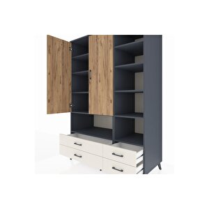 Kronos Dolap 10 Raflı 4 Çekmeceli 2 Kapaklı 132x59x195 Antrasit-çam/aytaşı