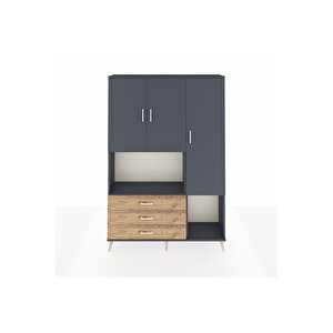 Arges Dolap 6 Raflı 3 Çekmeceli 3 Kapaklı 132x30x195 Antrasit-antrasit/çam