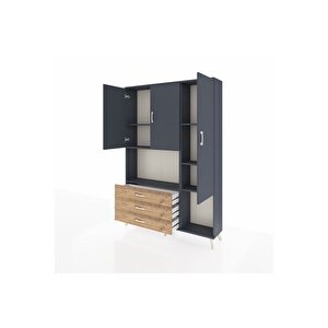 Arges Dolap 6 Raflı 3 Çekmeceli 3 Kapaklı 132x30x195 Antrasit-antrasit/çam