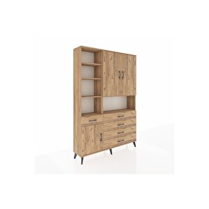 Arges Gardrop 8 Raflı 5 Çekmeceli 3 Kapaklı 132x30x195 Çam-çam