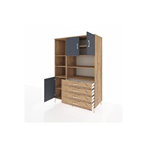 Kronos Dolap 8 Raflı 4 Çekmeceli 3 Kapaklı 132x59x195 Çam-antrasit/çam