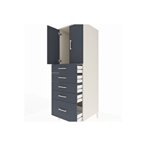 Kronos Dolap Tek Raflı 5 Çekmeceli 2 Kapaklı 60x59x182 Aytaşı-antrasit