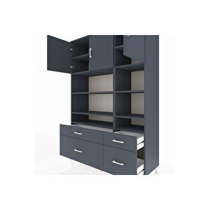 Hyperion Gardrop 10 Raflı 4 Çekmeceli 3 Kapaklı 132x44x195 Antrasit-antrasit