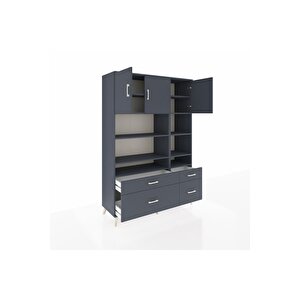 Hyperion Gardrop 10 Raflı 4 Çekmeceli 3 Kapaklı 132x44x195 Antrasit-antrasit
