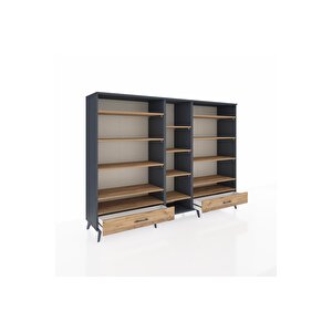 Hyperion Dolap 14 Raflı 2 Çekmeceli  220x44x163 Antrasit-çam