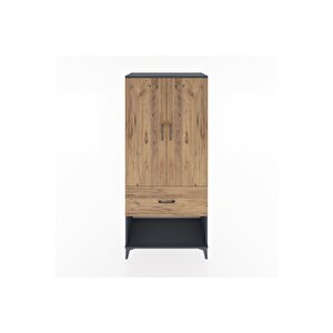 Hyperion Dolap 4 Raflı Tek Çekmeceli 2 Kapaklı 88x44x195 Antrasit-çam