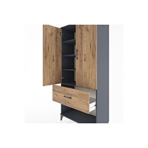 Hyperion Dolap 4 Raflı Tek Çekmeceli 2 Kapaklı 88x44x195 Antrasit-çam