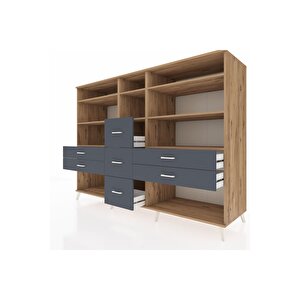 Kronos Dolap 8 Raflı 7 Çekmeceli  220x59x163 Çam-çam/antrasit