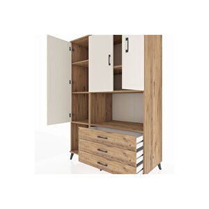 Kronos Dolap 6 Raflı 3 Çekmeceli 3 Kapaklı 132x59x195 Çam-aytaşı/çam