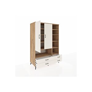Kronos Dolap 10 Raflı 4 Çekmeceli 2 Kapaklı 132x59x195 Çam-aytaşı/aytaşı