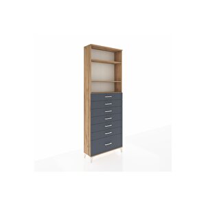 Arges Dolap 3 Raflı 7 Çekmeceli 88x30x243 Çam-antrasit