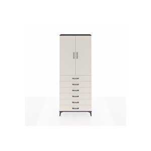 Arges Dolap 2 Raflı 6 Çekmeceli 2 Kapaklı 88x30x221 Antrasit-aytaşı
