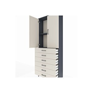 Arges Dolap 2 Raflı 6 Çekmeceli 2 Kapaklı 88x30x221 Antrasit-aytaşı