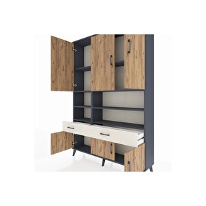 Arges Dolap 8 Raflı 2 Çekmeceli 6 Kapaklı 132x30x195 Antrasit-çam/aytaşı