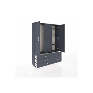 Arges Gardrop 5 Raflı 5 Çekmeceli Tek Askılı 132x30x195 Antrasit-antrasit