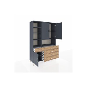 Hyperion Dolap 8 Raflı 5 Çekmeceli 3 Kapaklı 132x44x195 Antrasit-antrasit/çam