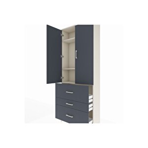 Arges Dolap 3 Raflı 3 Çekmeceli 2 Kapaklı 88x30x221 Aytaşı-antrasit