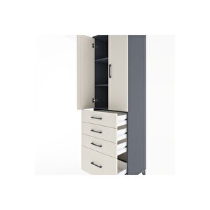 Hyperion Dolap 3 Raflı 4 Çekmeceli 2 Kapaklı 60x44x195 Antrasit-aytaşı