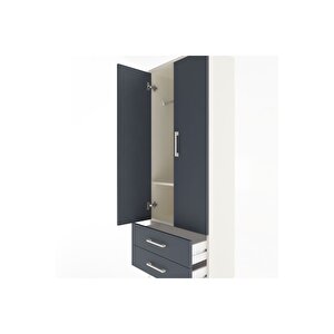 Arges Dolap 2 Raflı 2 Çekmeceli Tek Askılı 60x30x163 Aytaşı-antrasit