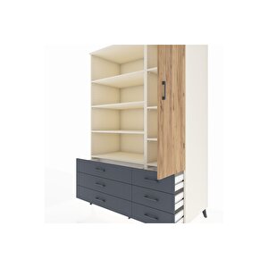 Kronos Dolap 8 Raflı 6 Çekmeceli Tek Kapaklı  132x59x195 Aytaşı-çam/antrasit