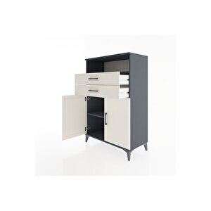 Hyperion Dolap 2 Raflı 2 Çekmeceli 2 Kapaklı 88x44x134 Antrasit-aytaşı
