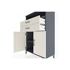 Hyperion Dolap 2 Raflı 2 Çekmeceli 2 Kapaklı 88x44x134 Antrasit-aytaşı