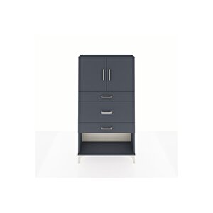 Arges Dolap 2 Raflı 3 Çekmeceli 2 Kapaklı 88x30x163 Antrasit-antrasit