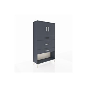 Arges Dolap 2 Raflı 3 Çekmeceli 2 Kapaklı 88x30x163 Antrasit-antrasit
