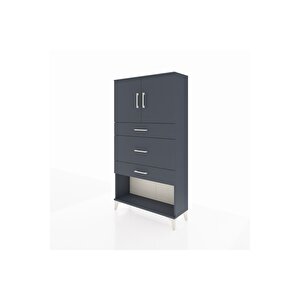 Arges Dolap 2 Raflı 3 Çekmeceli 2 Kapaklı 88x30x163 Antrasit-antrasit