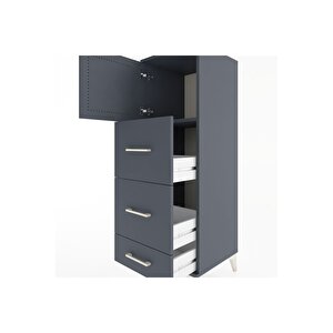 Hyperion Dolap Tek Raflı 3 Çekmeceli Tek Kapaklı 44x44x134 Antrasit-antrasit