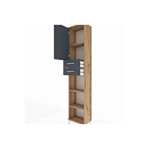 Arges Dolap 4 Raflı 2 Çekmeceli Tek Kapaklı 44x30x221 Çam-antrasit