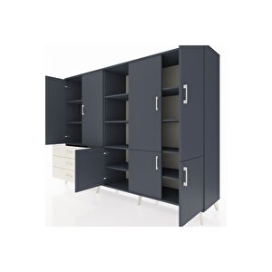 Hyperion Dolap 11 Raflı 3 Çekmeceli 7 Kapaklı 220x44x163 Antrasit-antrasit/aytaşı