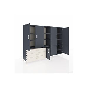 Hyperion Dolap 11 Raflı 3 Çekmeceli 7 Kapaklı 220x44x163 Antrasit-antrasit/aytaşı