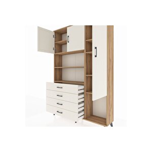 Arges Gardrop 8 Raflı 4 Çekmeceli 3 Kapaklı 132x30x195 Çam-aytaşı