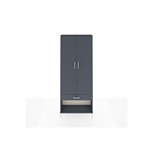 Arges Dolap 4 Raflı Tek Çekmeceli 2 Kapaklı 88x30x221 Antrasit-antrasit