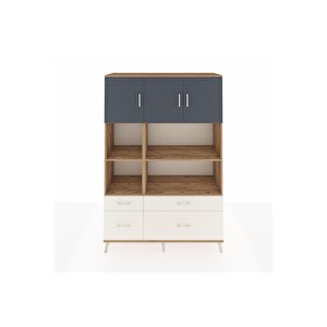 Hyperion Dolap 8 Raflı 4 Çekmeceli 3 Kapaklı 132x44x195 Çam-antrasit/aytaşı