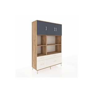 Hyperion Dolap 8 Raflı 4 Çekmeceli 3 Kapaklı 132x44x195 Çam-antrasit/aytaşı