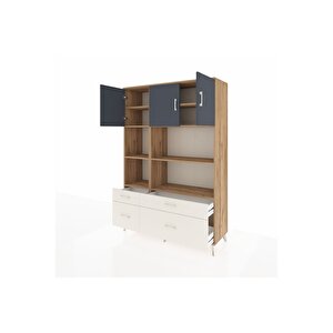 Hyperion Dolap 8 Raflı 4 Çekmeceli 3 Kapaklı 132x44x195 Çam-antrasit/aytaşı