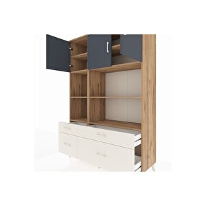 Hyperion Dolap 8 Raflı 4 Çekmeceli 3 Kapaklı 132x44x195 Çam-antrasit/aytaşı