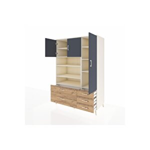 Kronos Dolap 9 Raflı 5 Çekmeceli 3 Kapaklı 132x59x195 Aytaşı-antrasit/çam