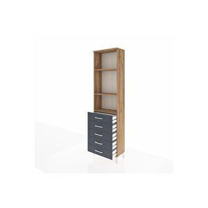 Arges Dolap 3 Raflı 5 Çekmeceli 60x30x221 Çam-antrasit