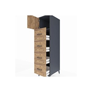 Kronos Dolap Tek Raflı 4 Çekmeceli Tek Kapaklı 44x59x182 Antrasit-çam