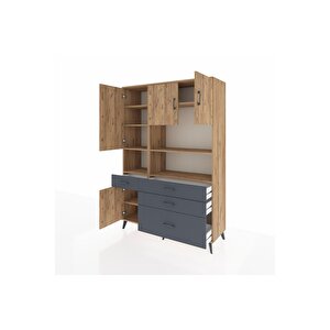 Hyperion Dolap 9 Raflı 4 Çekmeceli 4 Kapaklı 132x44x195 Çam-çam/antrasit