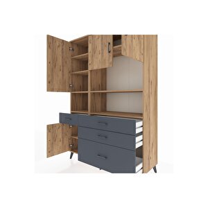 Hyperion Dolap 9 Raflı 4 Çekmeceli 4 Kapaklı 132x44x195 Çam-çam/antrasit