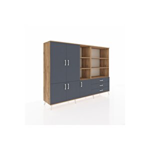 Hyperion Dolap 11 Raflı 3 Çekmeceli 5 Kapaklı 220x44x163 Çam-antrasit